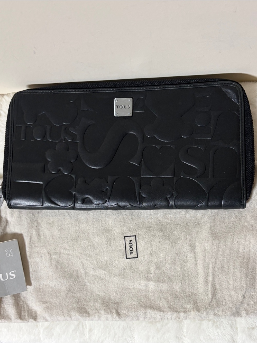 TOUS Black Embossed Zip-Around Wallet with Logo Plaque